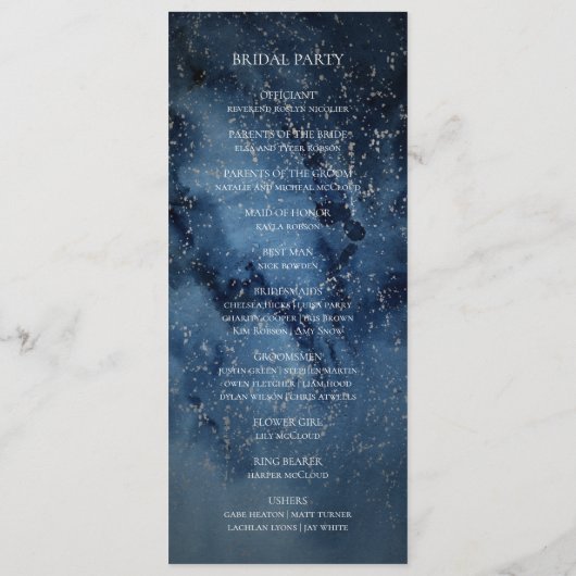 Celestial Night Sky | Silver Wedding Programme Programmakaart (Achterkant)
