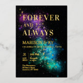 Celestial Night Sky Space Nebula Gold Star Wedding Folie Uitnodiging (Voorkant)