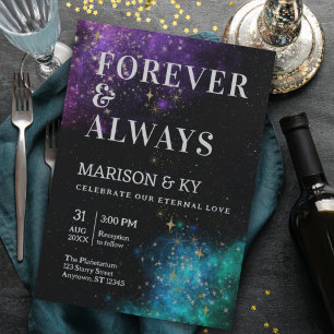 Celestial Night Sky Space Nebula Gold Star Wedding Kaart