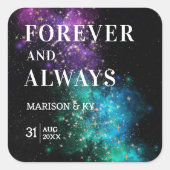 Celestial Night Sky Space Nebula Gold Star Wedding Vierkante Sticker (Voorkant)