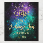 Celestial Night Sky Space Nebula Gold Star Wedding Wijn Etiket (Enkel label)