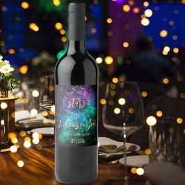 Celestial Night Sky Space Nebula Gold Star Wedding Wijn Etiket