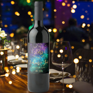 Celestial Night Sky Space Nebula Gold Star Wedding Wijn Etiket
