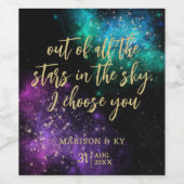 Celestial Night Sky Space Nebula Gold Star Wedding Wijn Etiket (Enkel label)