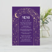 Celestial Night Sky Stars Arch Paarse Wedding Menu Kaart (Staand voorkant)
