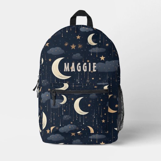 Celestial Night Sky Sterren Monogram Bedrukte Rugzak (Voorkant)