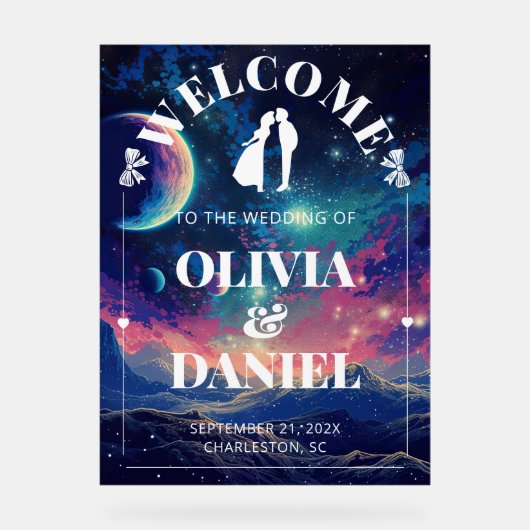 Celestial Night Sky Wedding Welcome Acrylic Sign Acryl Bord (Voorkant)