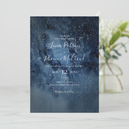 Celestial Night Sky | Zilver Casual huwelijk Kaart (Staand voorkant)