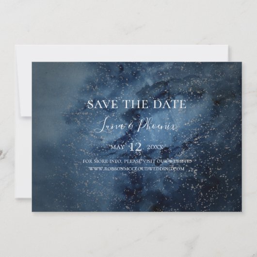 Celestial Night Sky | Zilver horizontaal Save The Date (Voorkant)