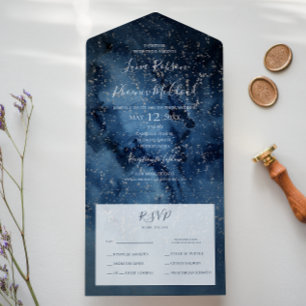 Celestial Night Sky   Zilverzegel en verzend All In One Uitnodiging