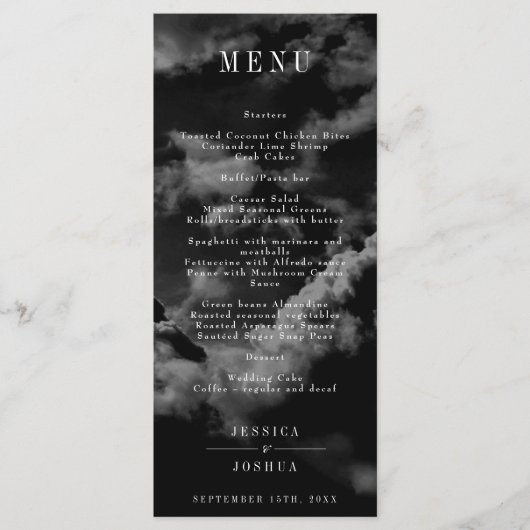 Celestial Night Sky Zwart Bruiloft Diner Menu (Voorkant)