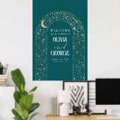 Celestial Night Stars Blauwgroen bruiloft welkom t Poster (Thuiskantoor)