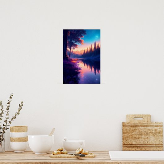 Celestial Nights, Starlit River in de Bossen Poster (Keuken)