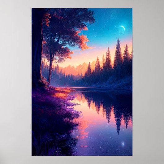 Celestial Nights, Starlit River in de Bossen Poster (Voorkant)