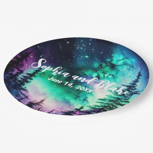 Celestial Noorderlicht bruiloft Papieren Bordje (Gekanteld)