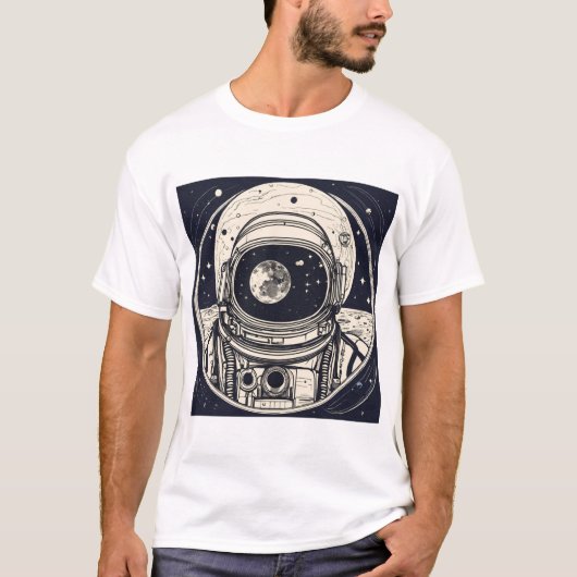 "Celestial Odyssey T-shirt: Astronauthelm & Planet T-shirt (Voorkant)