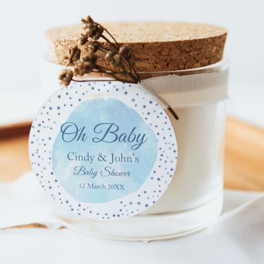 Celestial Oh Baby Blue Moon & Stars Baby shower Fa Bedankjes Labels