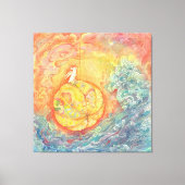 Celestial Orb: Winged Hare on Silken Brocade Canvas Afdruk (Voorkant)