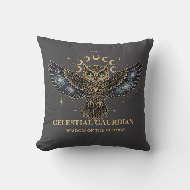 Celestial Owl Cosmic Guardian Kussen (Voorkant)