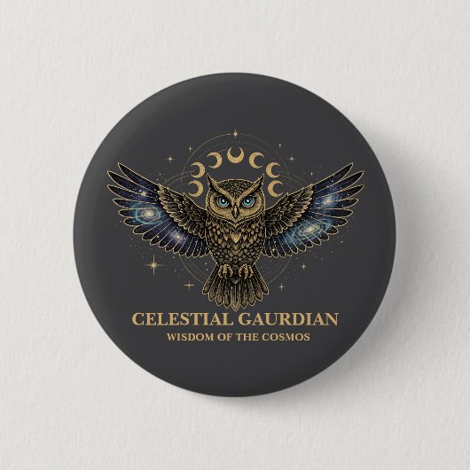 Celestial Owl Cosmic Guardian Ronde Button 5,7 Cm (Voorkant)