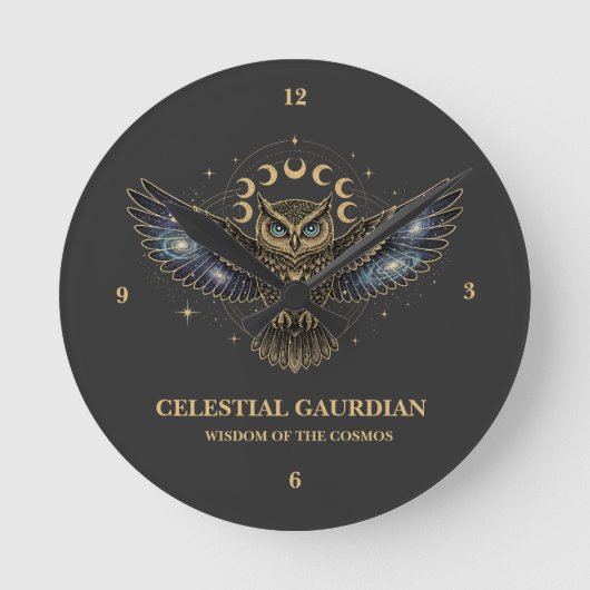 Celestial Owl Cosmic Guardian Ronde Klok (Voorkant)