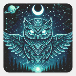 Celestial Owl – Cosmic Wisdom Wildlife Galaxy Vierkante Sticker