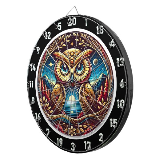 Celestial Owl Glow Dartboard Design Dartbord (Voorkant Rechts)