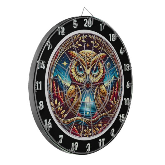 Celestial Owl Glow Dartboard Design Dartbord (Voorkant Links)
