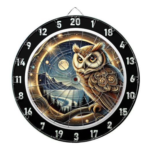 Celestial Owl Nightscape Art Dartbord (Voorkant)