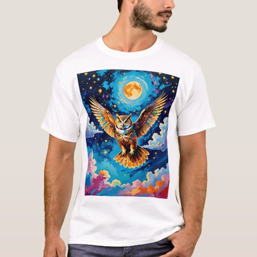 Celestial Owl T-shirt Fantasy Sky Art (Voorkant)