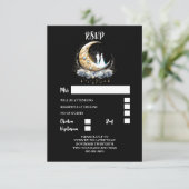 Celestial paar silhouet halve maan elegant RSVP kaartje (Staand voorkant)