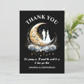 Celestial paar silhouet halve maan sterrennacht bedankkaart (Staand voorkant)