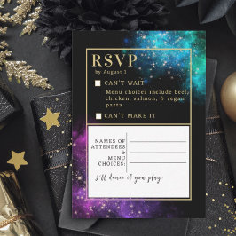 Celestial Paarse Blauwgroen Nebula Stars Wedding R Notitiekaartje