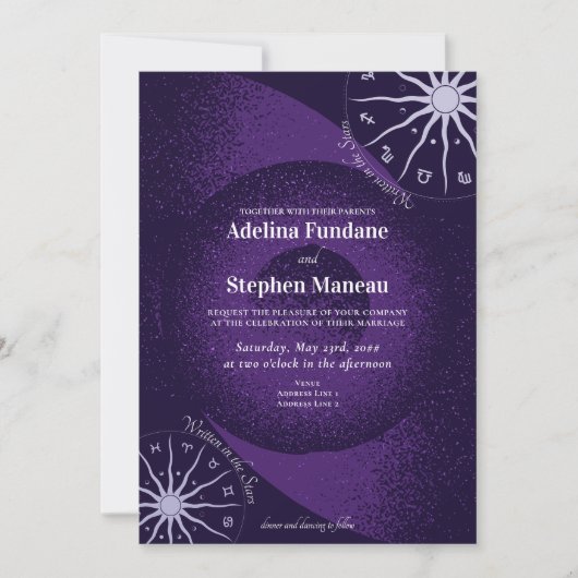 Celestial Paarse Mystieke Horoscoop Wiel Bruiloft Kaart (Voorkant)