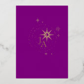 Celestial Paarse sterren en gouden bruiloft Folie Uitnodiging (Achterkant)