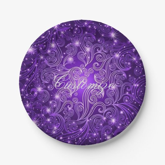 Celestial Paarse Swirls & Stars Papieren Borden Papieren Bordje (Voorkant)