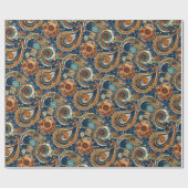 Celestial Paisley Pattern Navy blauw, Sinaasappel, Cadeaupapier (Vlak)