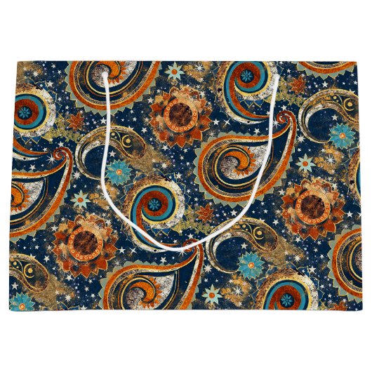 Celestial Paisley Pattern Navy blauw, Sinaasappel, Groot Cadeauzakje (Voorkant)