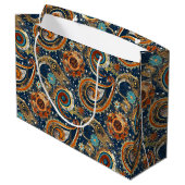 Celestial Paisley Pattern Navy blauw, Sinaasappel, Groot Cadeauzakje (Achterkant Gekanteld)