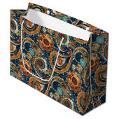 Celestial Paisley Pattern Navy blauw, Sinaasappel, Groot Cadeauzakje (Voorkant Gekanteld)