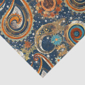 Celestial Paisley Pattern Navy blauw, Sinaasappel, Tissuepapier (Detail)