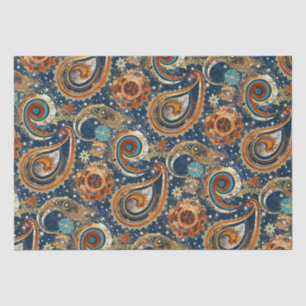 Celestial Paisley Pattern Navy blauw, Sinaasappel, Tissuepapier