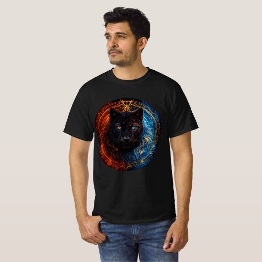 Celestial Panther – Fire and Ice Mandala Art T-shirt (Voorkant volledig)