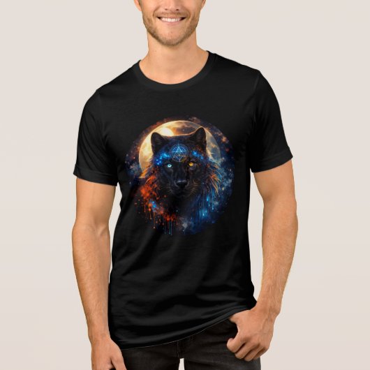 Celestial Panther with Moon & Sacred Geometry Tri-Blend Shirt (Voorkant)