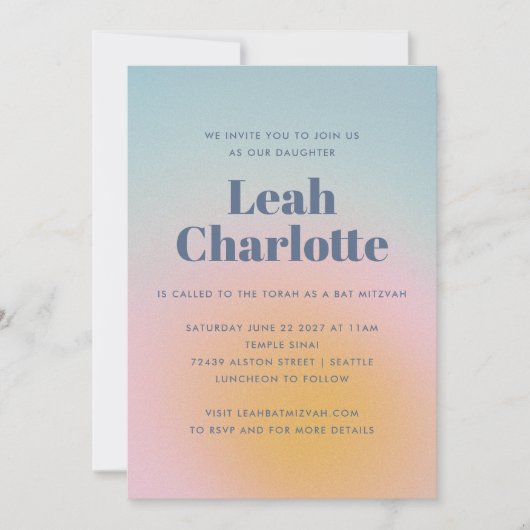 Celestial Pastel Blauw Gradient Bat Mitzvah Kaart (Voorkant)