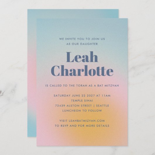 Celestial Pastel Blauw Gradient Bat Mitzvah Kaart (Voorkant / Achterkant)