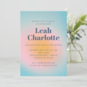 Celestial Pastel Blue Groovy Gradient Bat Mitzvah Kaart (Staand voorkant)