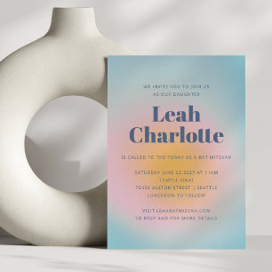 Celestial Pastel Blue Groovy Gradient Bat Mitzvah Kaart