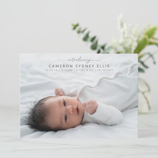 Celestial Pastel Blue Pink Baby Foto geboortedatum Aankondiging (Staand voorkant)