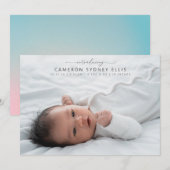Celestial Pastel Blue Pink Baby Foto geboortedatum Aankondiging (Voorkant / Achterkant)